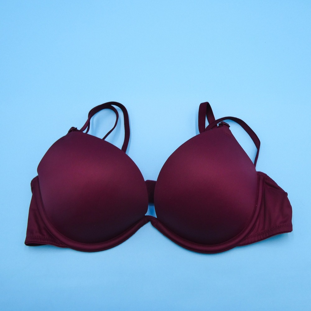 Victoria's Secret PINK Bra Womens 34B Wear Everywhere Super Push Up Maroon Nylon